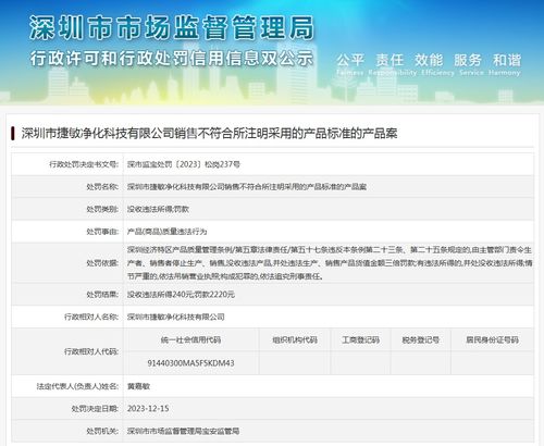 深圳市捷敏凈化科技產(chǎn)品標(biāo)準(zhǔn)不符與違規(guī)經(jīng)營(yíng)演出經(jīng)紀(jì)業(yè)務(wù)案剖析